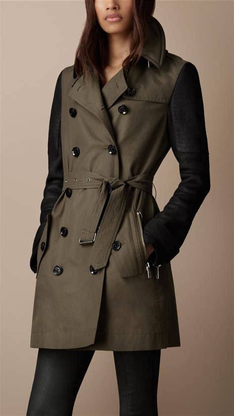 burberry brit leather sleeve trench|burberry leather trench coat.